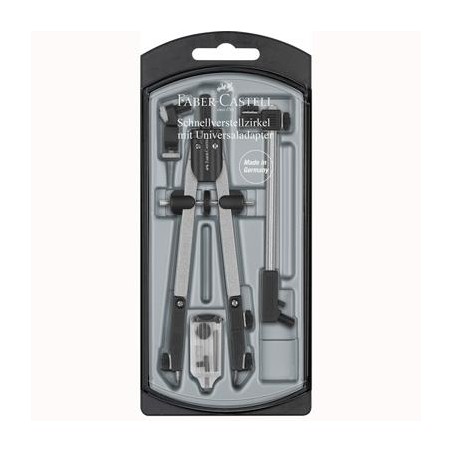 FABER CASTELL COMPÁS DE AJUSTE RÁPIDO ADAPTADOR UNIVERSAL ALARGADERA Y ACCESORIOS