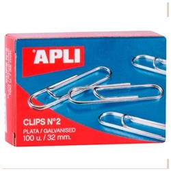 APLI CLIPS PLATEADOS Nº 2 - 32MM CAJA DE 100 -10 CAJAS-