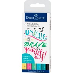 FABER CASTELL ROTULADORES PITT ARTIST PEN HAND LETTERING SUPERFINA/PINCEL C/SURTIDOS PASTEL ESTUCHE 6 UD