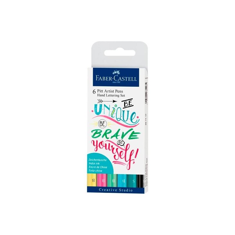 FABER CASTELL ROTULADORES PITT ARTIST PEN HAND LETTERING SUPERFINA/PINCEL C/SURTIDOS PASTEL ESTUCHE 6 UD