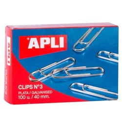 APLI CLIPS PLATEADOS Nº 3 - 40MM CAJA DE 100 -10 CAJAS-