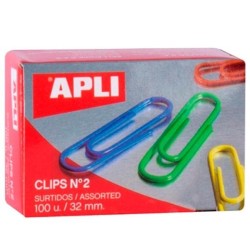 APLI CLIPS COLORES Nº 2 - 32MM CAJA 100 UD C/SURTIDOS