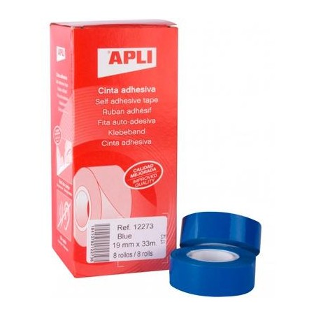 APLI CINTA ADHESIVA SILENCIOSA ROLLO 19MM X 33M PP CAJA 8 UD AZUL