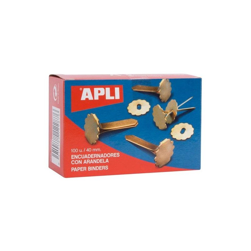 APLI ENCUADERNADORES METÁLICOS CON ARANDELA DORADOS 40MM - 100UD-