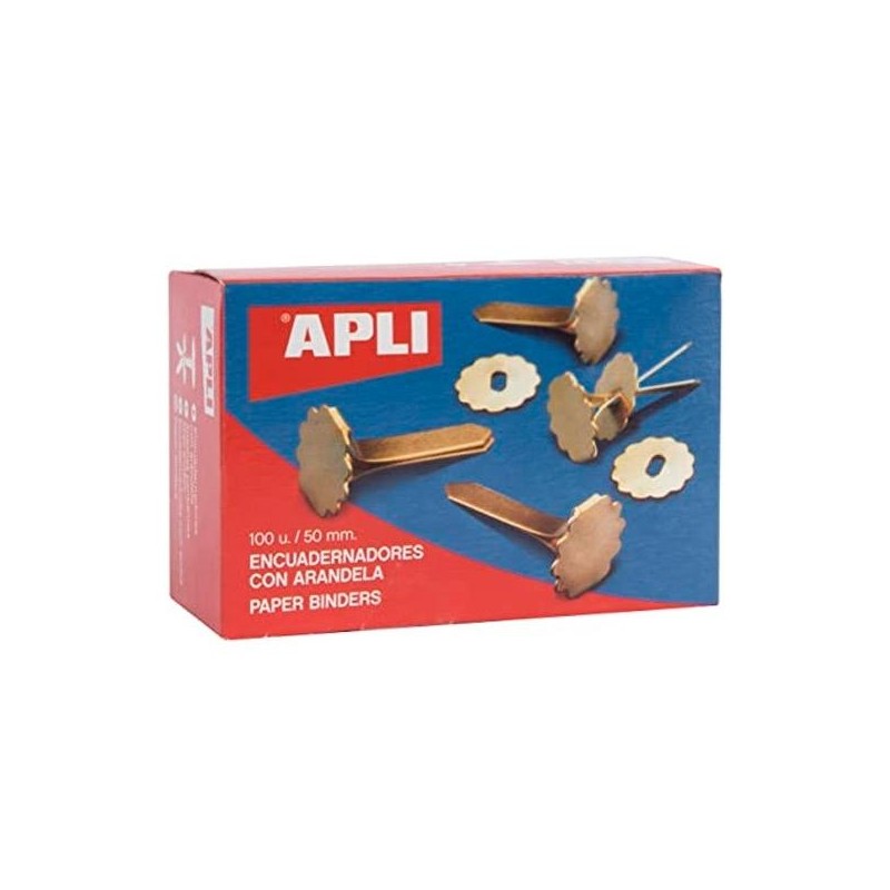 APLI ENCUADERNADORES METÁLICOS CON ARANDELA DORADOS 50MM - 100UD-
