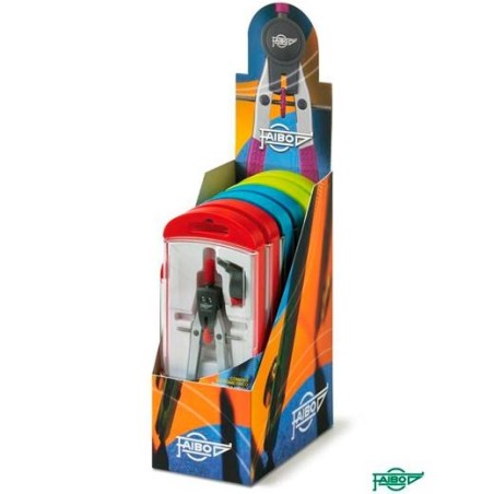 FAIBO COMPÁS DISEÑO 165MM EN ESTUCHE DE PLÁSTICO SURTIDOS CAJA EXPOSITORA 6U
