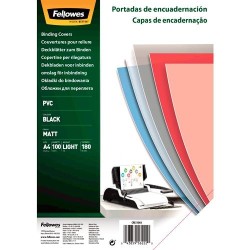 FELLOWES TAPAS ENCUADERNACIÓN A4 180 MICRAS PVC OPACO NEGRO PACK 100 UD