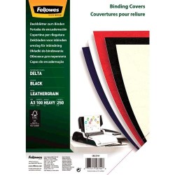 FELLOWES TAPAS ENCUADERNACIÓN A3 CARTÓN 250GR SÍMIL PIEL DELTA CUERO FSC NEGRO PACK 100 UD