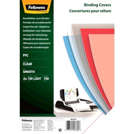 FELLOWES TAPAS ENCUADERNACIÓN A4 PVC 150 MICRAS TRANSPARENTE PACK 100 UD