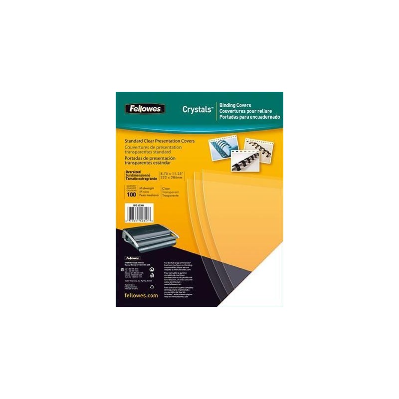 FELLOWES PACK DE 100 PORTADAS PVC TRANSPARENTE CRISTAL A3 200 MICRAS