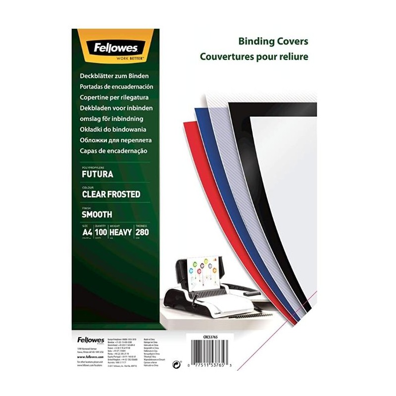 FELLOWES TAPAS ENCUADERNACIÓN A4 PP 280 MICRAS TRANSLÚCIDO PACK 100 UD