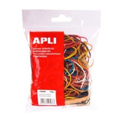 APLI GOMA ELÁSTICA COLORES SURTIDAS CAUCHO MEDIDAS SURTIDAS 100 GR.