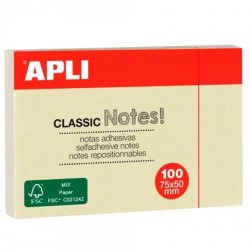 APLI BLOC NOTAS ADHESIVAS CLASSIC REPOSICIONABLES 100H 75X50 AMARILLO PACK 12 UD