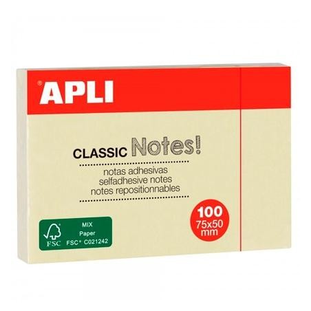 APLI BLOC NOTAS ADHESIVAS CLASSIC REPOSICIONABLES 100H 75X50 AMARILLO PACK 12 UD