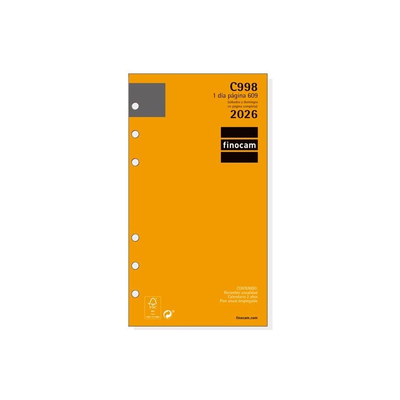 FINOCAM RECAMBIO ANUAL AGENDA DE ANILLAS CLASSIC C998 609-94X171MM 1DP 2026