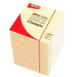 APLI BLOC NOTAS ADHESIVAS CLASSIC REPOSICIONABLES 100H 75X75 AMARILLO PACK 12 UD