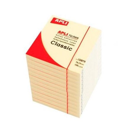 APLI BLOC NOTAS ADHESIVAS CLASSIC REPOSICIONABLES 100H 75X75 AMARILLO PACK 12 UD