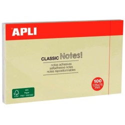 APLI BLOC NOTAS ADHESIVAS CLASSIC REPOSICIONABLES 100H 125X75 AMARILLO PACK 12 UD