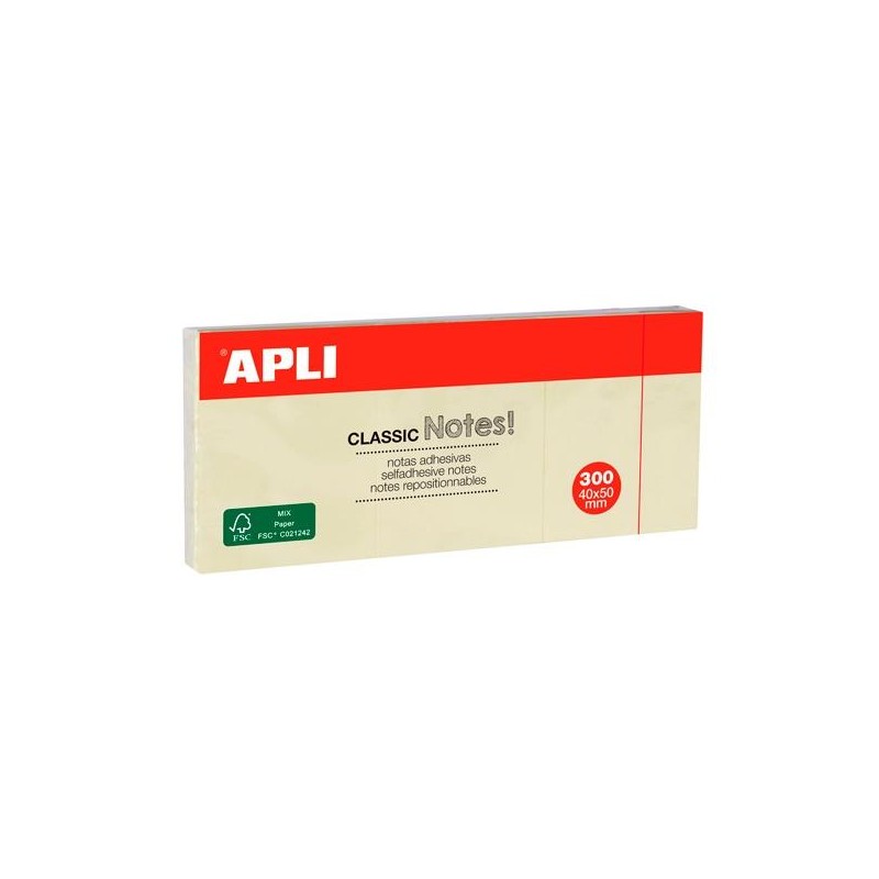 APLI BLOC NOTAS ADHESIVAS CLASSIC REPOSICIONABLES BLOCS DE 100H 40X50 AMARILLO -BLISTER 3 TACOS-