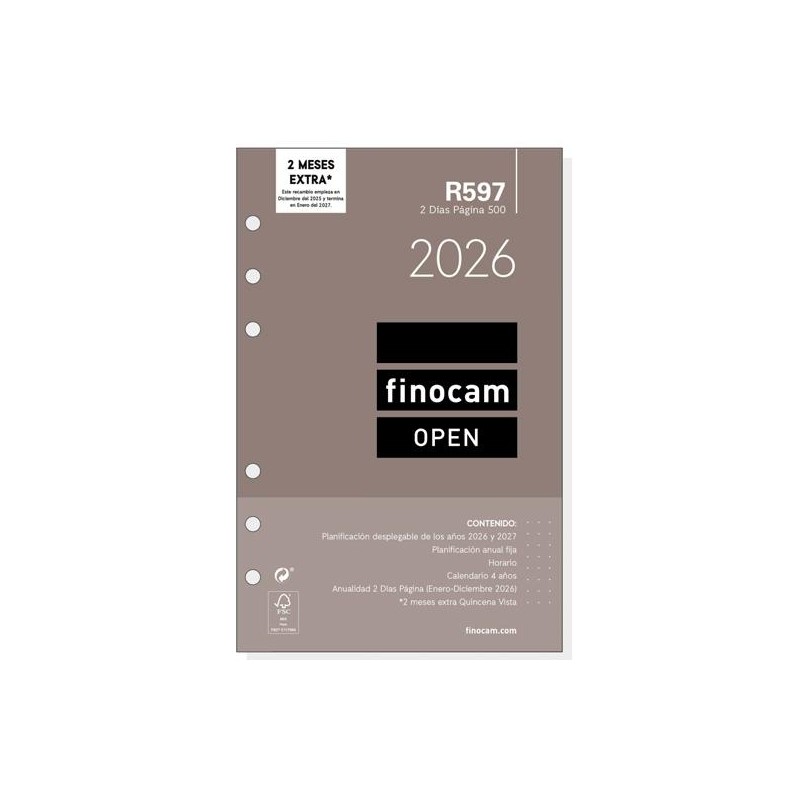 FINOCAM RECAMBIO ANUAL AGENDA DE ANILLAS OPEN R597 500-117X181MM 2DP 2026