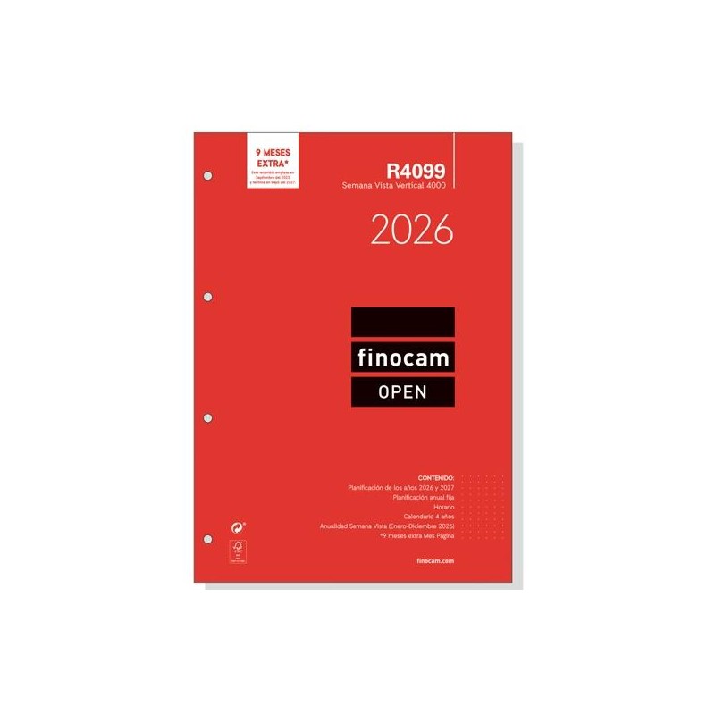 FINOCAM RECAMBIO ANUAL AGENDA DE ANILLAS OPEN R4099 4000-210X297MM SVV 2026