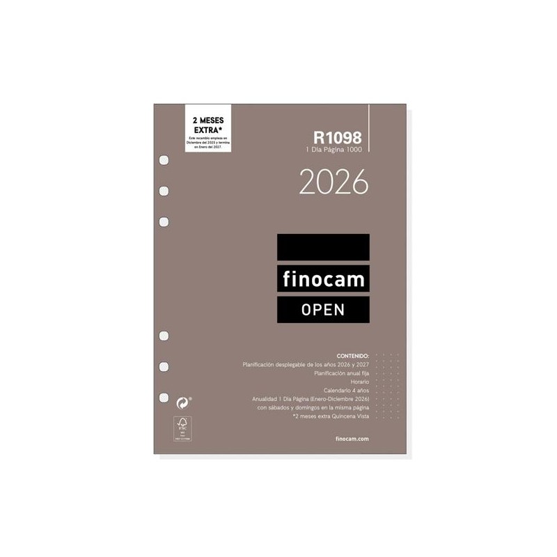 FINOCAM RECAMBIO ANUAL AGENDA DE ANILLAS OPEN R1098 1000-155X215MM 1DP 2026