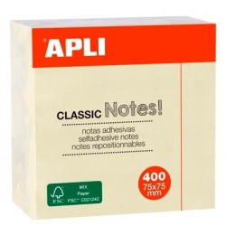 APLI NOTAS ADHESIVAS CLASSIC 75X75MM CUBO DE 400H AMARILLO