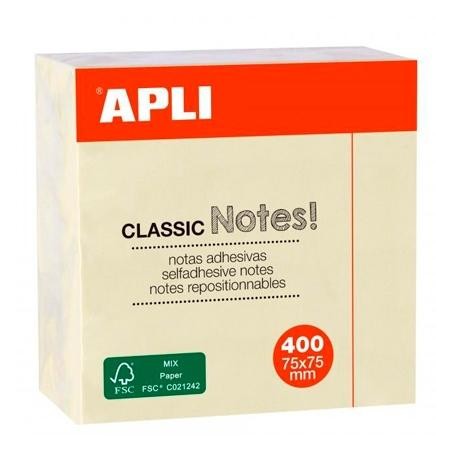 APLI NOTAS ADHESIVAS CLASSIC 75X75MM CUBO DE 400H AMARILLO
