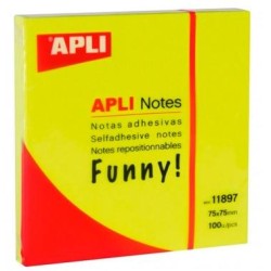APLI BLOC NOTAS ADHESIVAS FUNNY REPOSICIONABLES 100H 75X75 AMARILLO FLUORESCENTE PACK 12 UD