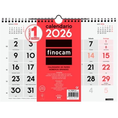 FINOCAM CALENDARIO DE PARED NÚMEROS GRANDES M-300X210MM MV NEUTRO 2026