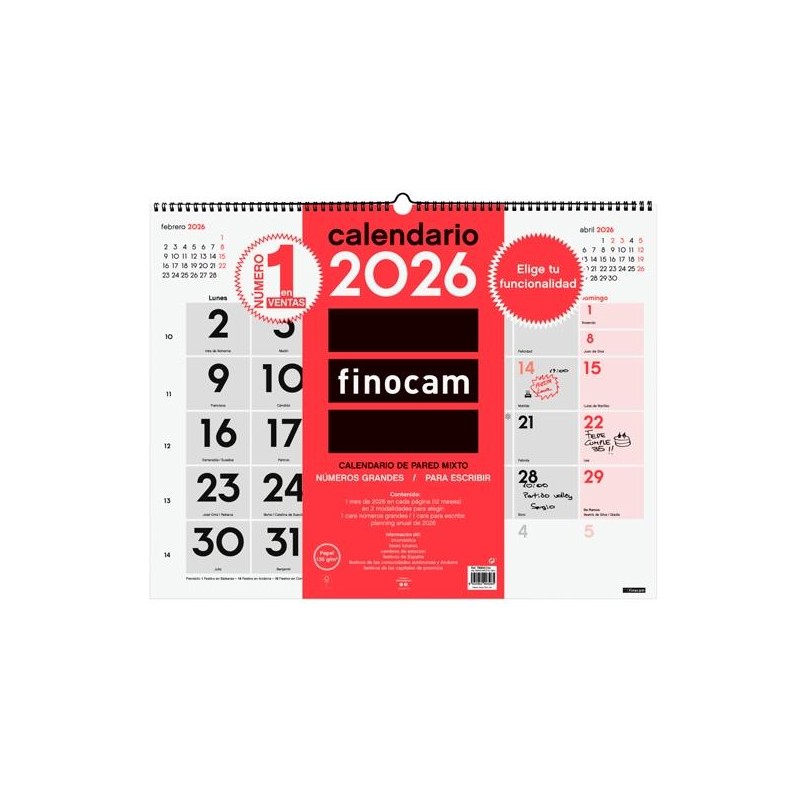 FINOCAM CALENDARIO DE PARED MIXTO XL-540X420MM MV NEUTRO 2026