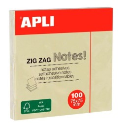 APLI NOTAS ADHESIVAS ZIGZAG CLASSIC 75X75MM BLOC 100H AMARILLO