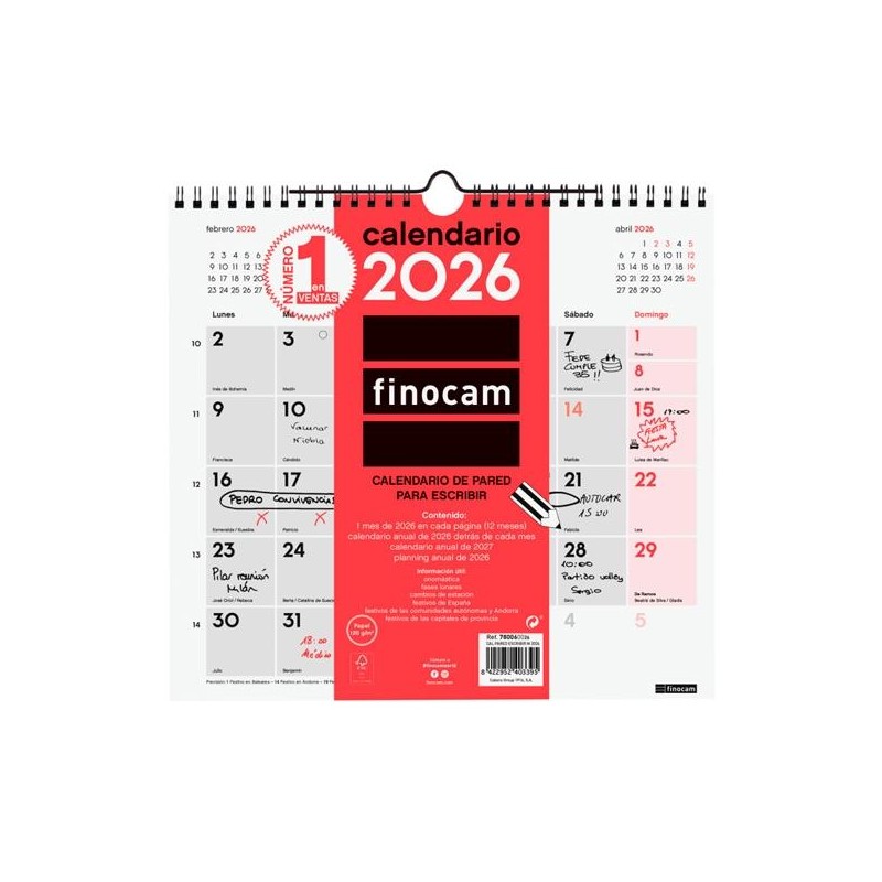 FINOCAM CALENDARIO DE PARED PARA ESCRIBIR M-265X245MM MV NEUTRO 2026
