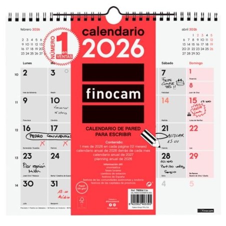 FINOCAM CALENDARIO DE PARED PARA ESCRIBIR M-265X245MM MV NEUTRO 2026
