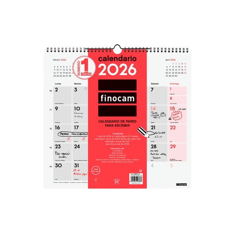 FINOCAM CALENDARIO DE PARED PARA ESCRIBIR L-340X320MM MV NEUTRO 2026