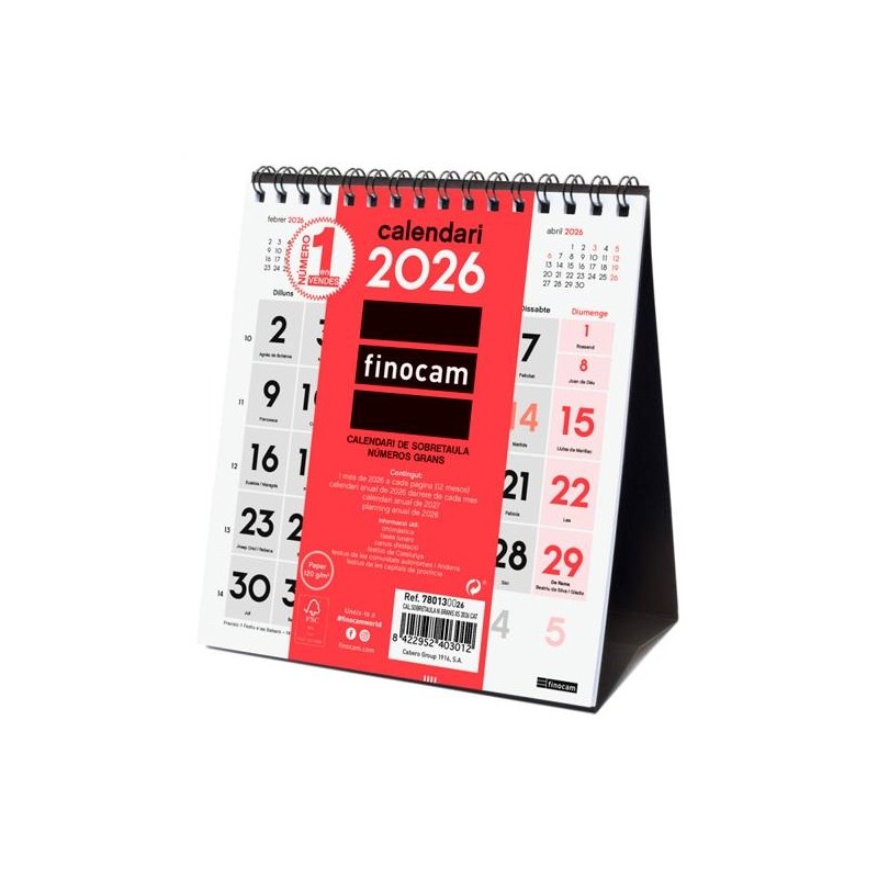 FINOCAM CALENDARIO DE SOBREMESA NÚMEROS GRANDES XS-140X150MM MV NEUTRO 2026 CATALÁN