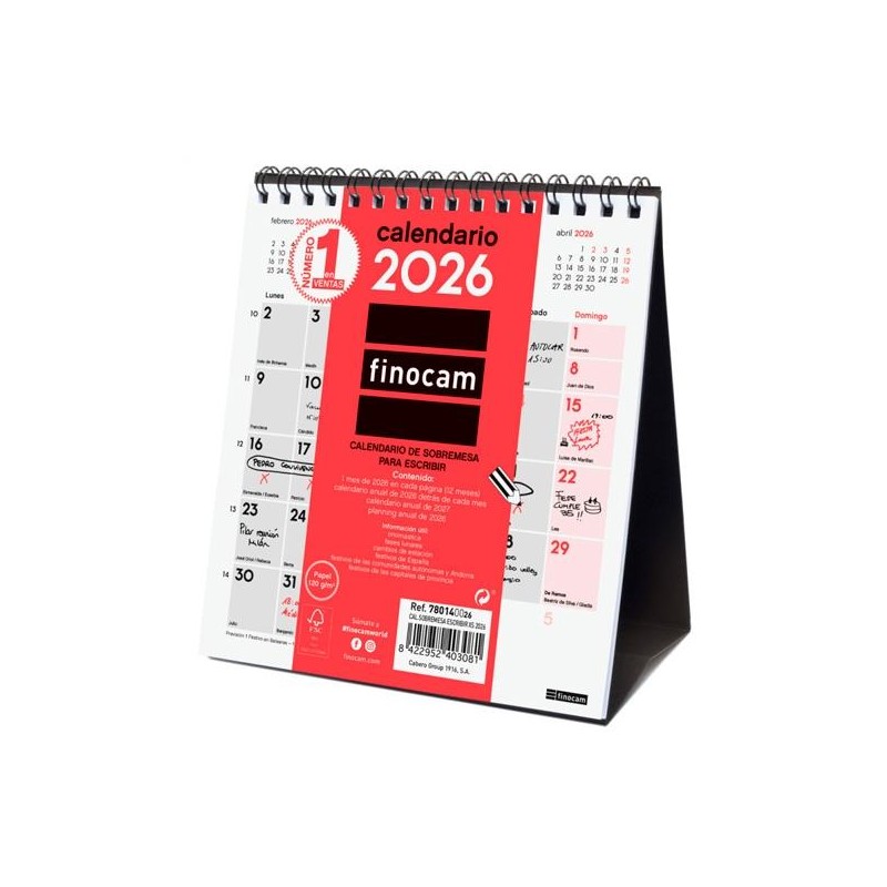 FINOCAM CALENDARIO DE SOBREMESA PARA ESCRIBIR XS-140X150MM MV NEUTRO 2026