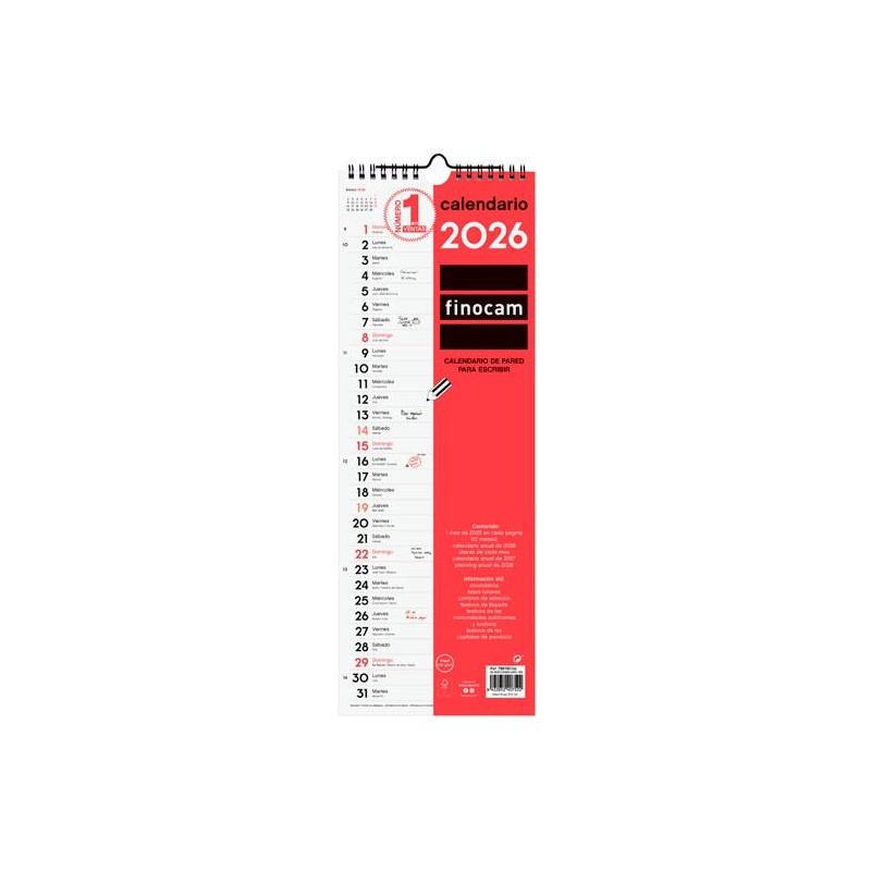 FINOCAM CALENDARIO DE PARED PARA ESCRIBIR LARGO L-155X430MM MV NEUTRO 2026