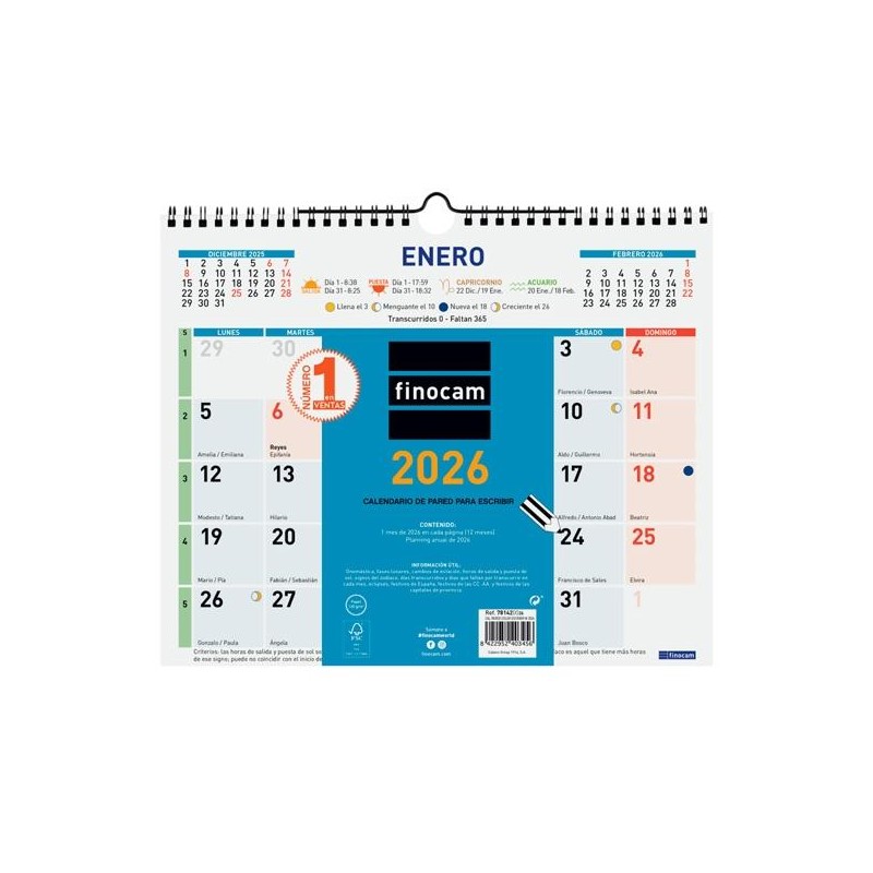 FINOCAM CALENDARIO DE PARED NÚMEROS GRANDES M-300X247MM MV COLOR 2026