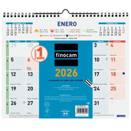 FINOCAM CALENDARIO DE PARED NÚMEROS GRANDES M-300X247MM MV COLOR 2026