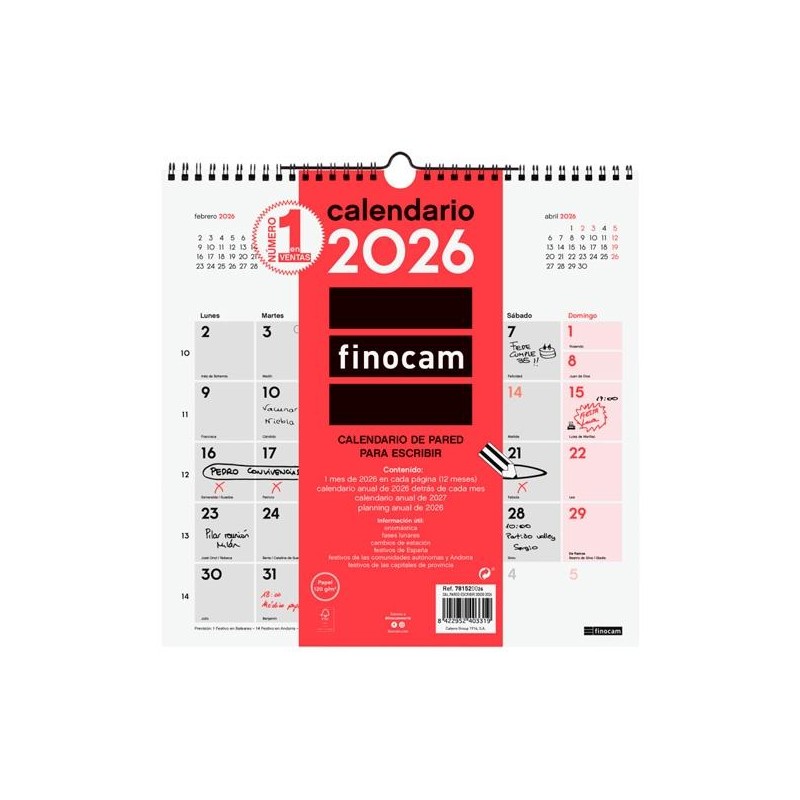 FINOCAM CALENDARIO DE PARED PARA ESCRIBIR 30X30-300X300MM MV NEUTRO 2026