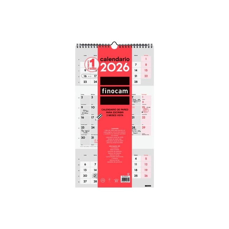 FINOCAM CALENDARIO DE PARED PARA ESCRIBIR M-236X430MM 3MV NEUTRO 2026