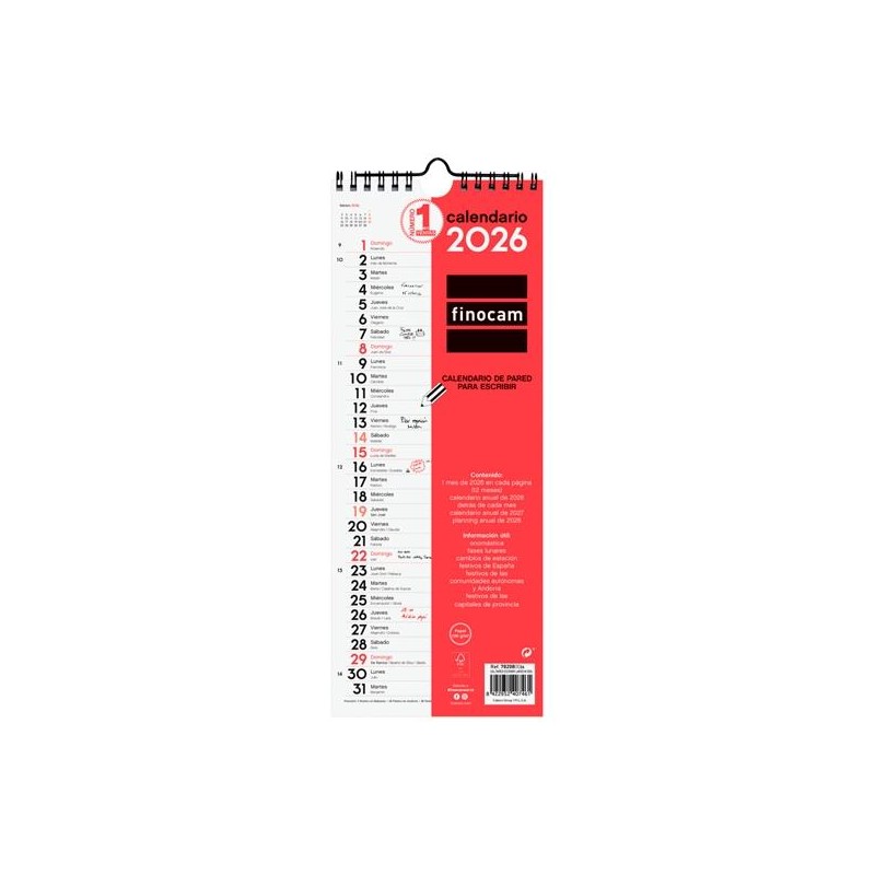 FINOCAM CALENDARIO DE PARED PARA ESCRIBIR LARGO M-130X330MM MV NEUTRO 2026