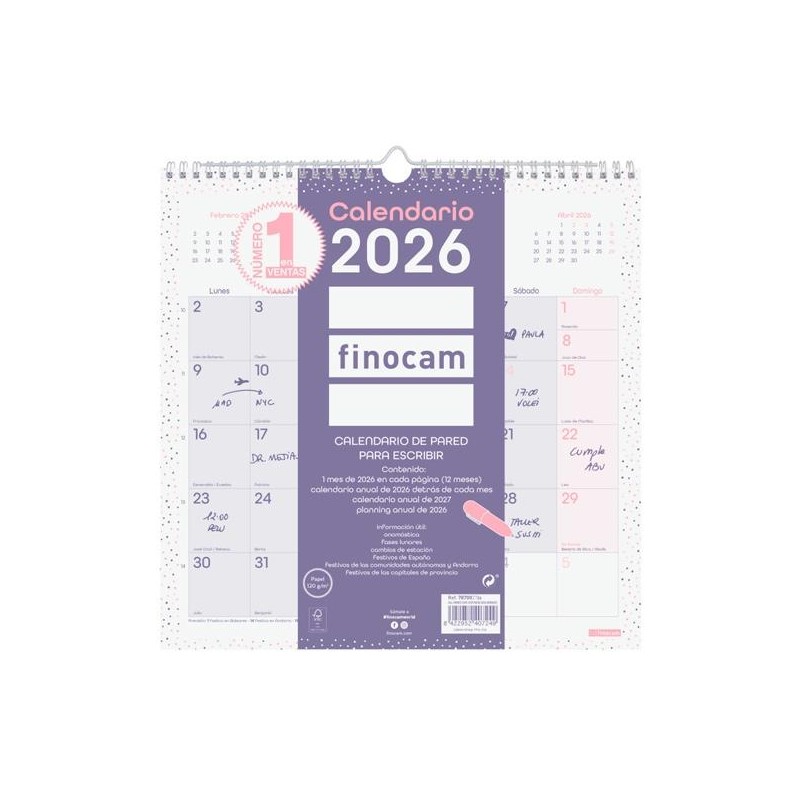 FINOCAM CALENDARIO DE PARED PARA ESCRIBIR 30X30-300X300MM MV CHIC MORADO 2026