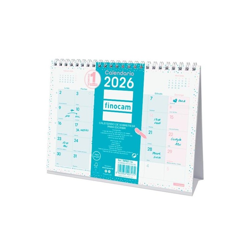 FINOCAM CALENDARIO DE SOBREMESA PARA ESCRIBIR S-210X150MM MV CHIC TURQUESA 2026