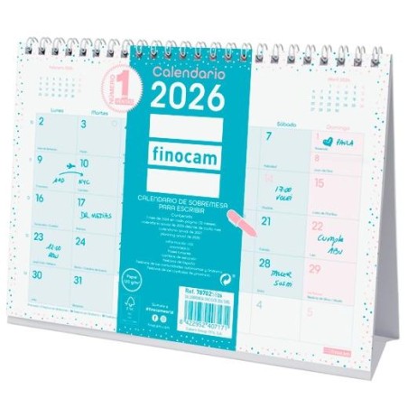 FINOCAM CALENDARIO DE SOBREMESA PARA ESCRIBIR S-210X150MM MV CHIC TURQUESA 2026