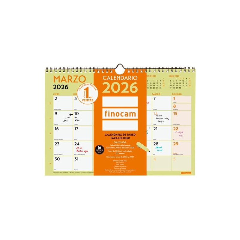 FINOCAM CALENDARIO DE PARED PARA ESCRIBIR A4-297X210MM MV GRAFIK 2026