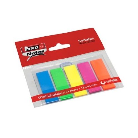 FIXO MARCADORES ADHESIVOS BANDERITAS PET 13X43MM PACK 5 BLOC X 25H C/SURTIDOS NEÓN