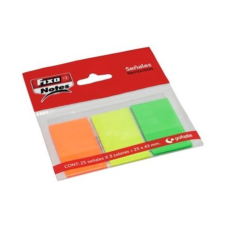 FIXO MARCADORES ADHESIVOS BANDERITAS PET 25X43MM PACK 3 BLOC X 25H C/SURTIDOS NEÓN