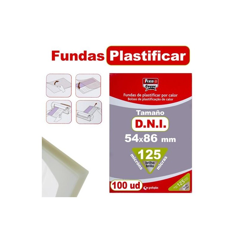 FIXO FUNDAS DE PLASTIFICAR DNI FIXOCOVER 125 MICRAS 54X86MM BRILLO PACK 100 UD